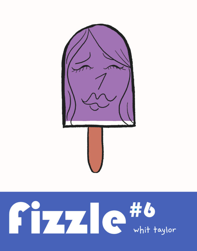 Comic book cover, a purple ice pop with a woman's smiling face